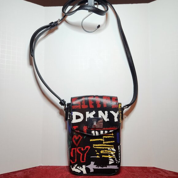 DKNY Donna Karan Street Graffiti Leather Mini Crossbody Bag - Picture 1 of 6